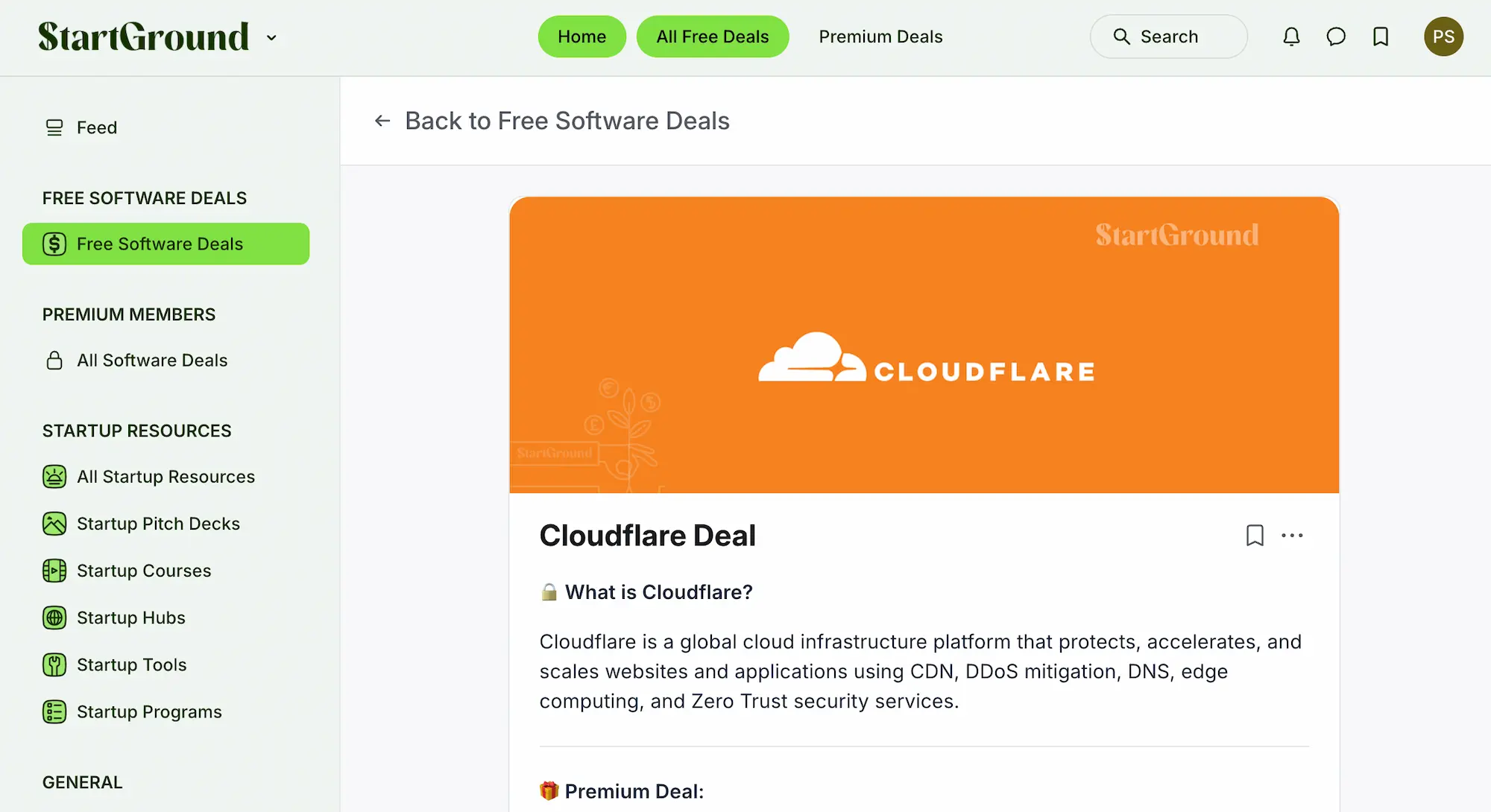 Claudeflare Promo Code Listing inside StartGround Community