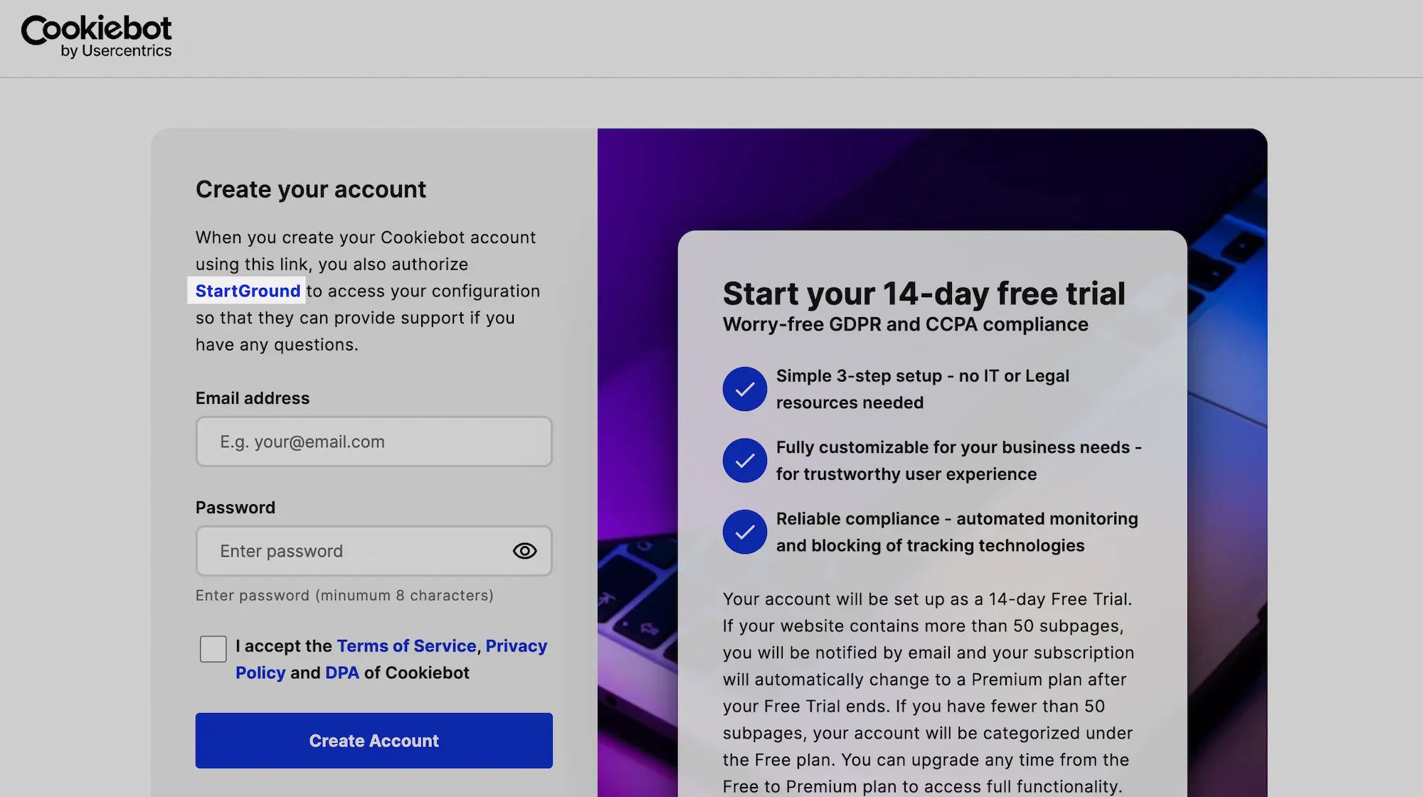 Cookiebot Usercentrics Promo Code for StartGround