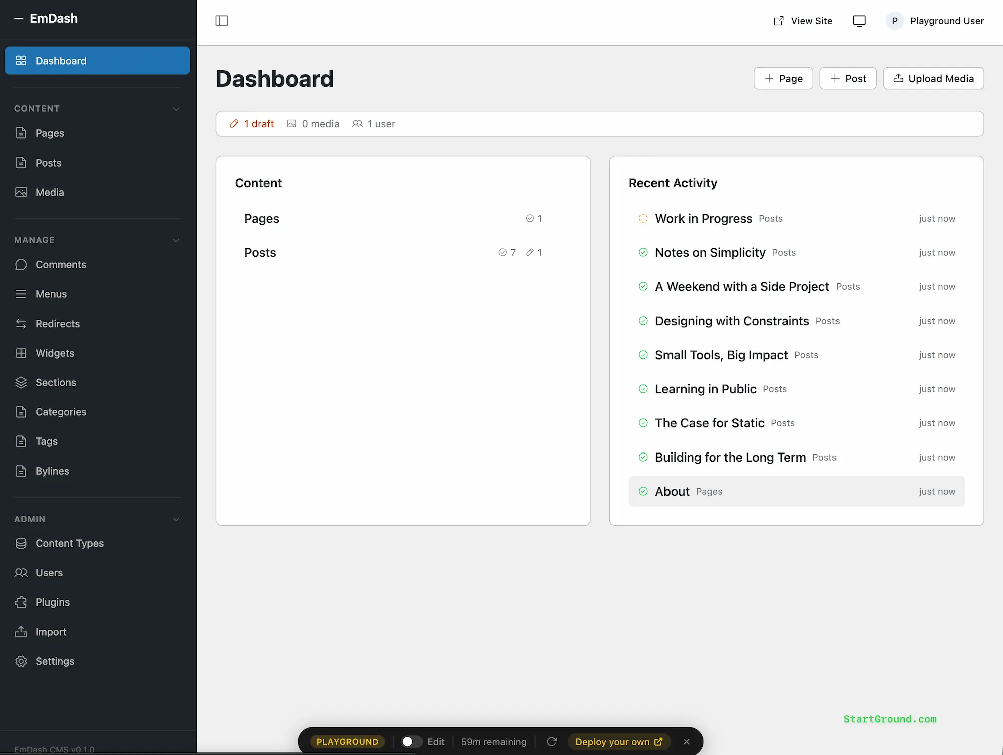EmDash Admin Panel