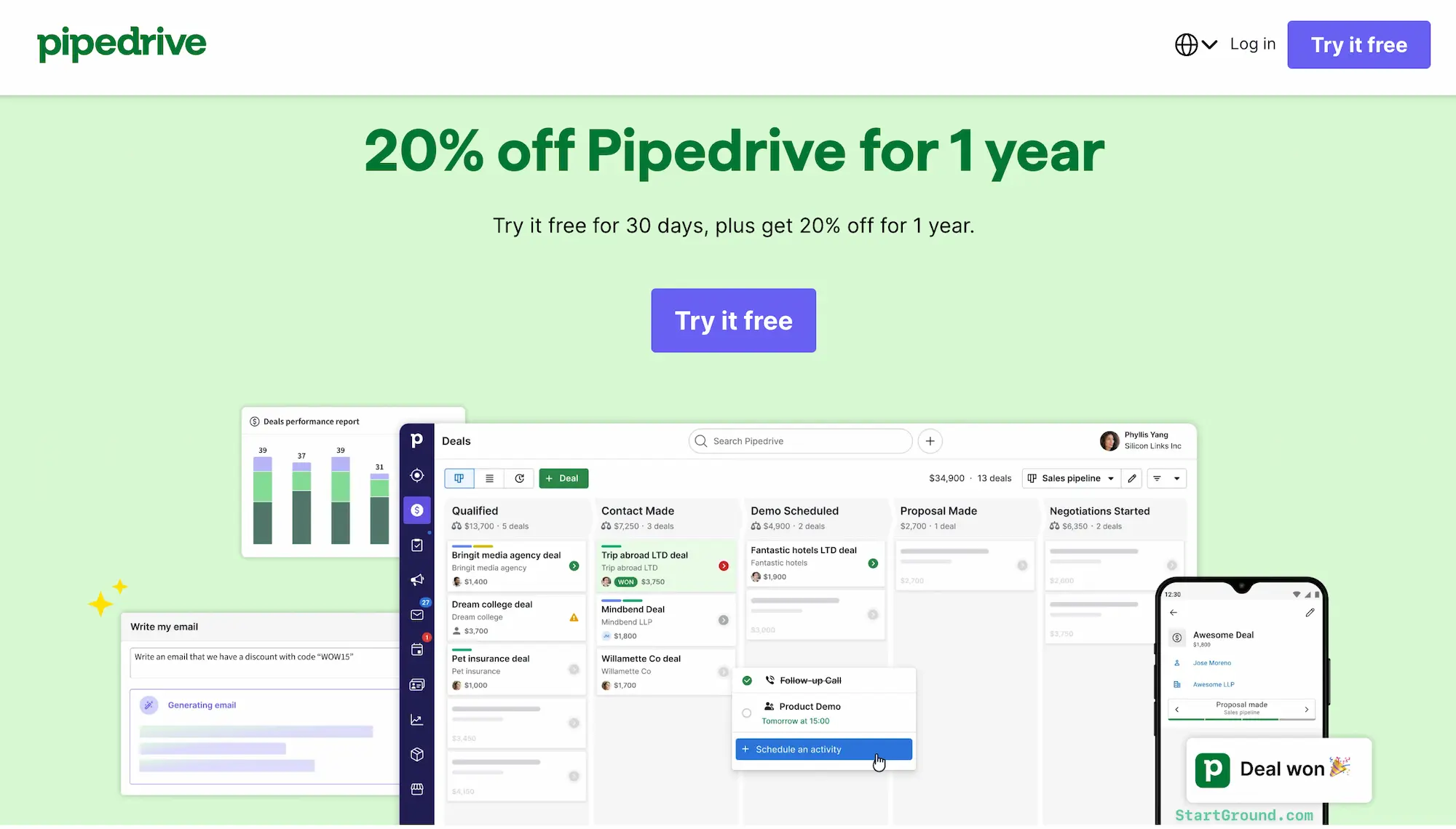 Pipedrive promo code special offer StartGround