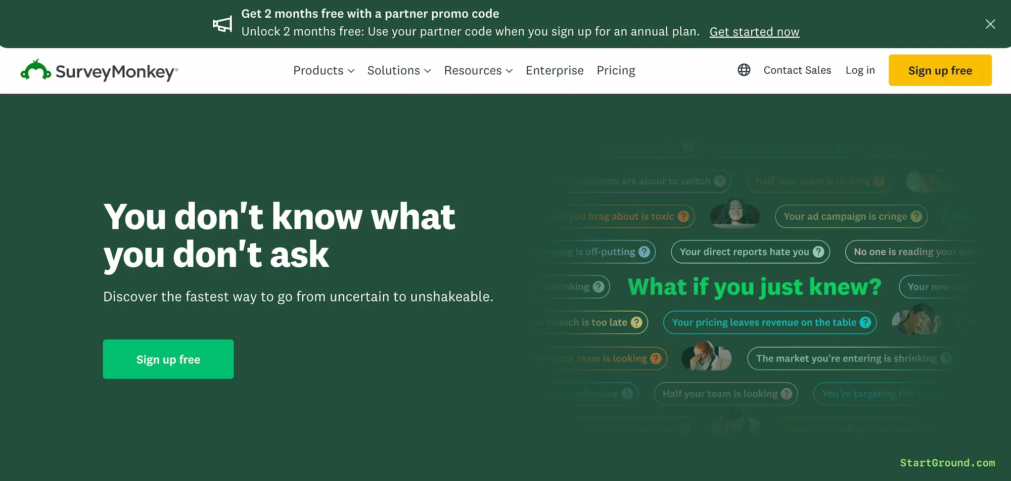 SurveyMonkey Promo Code landing page offer StartGround