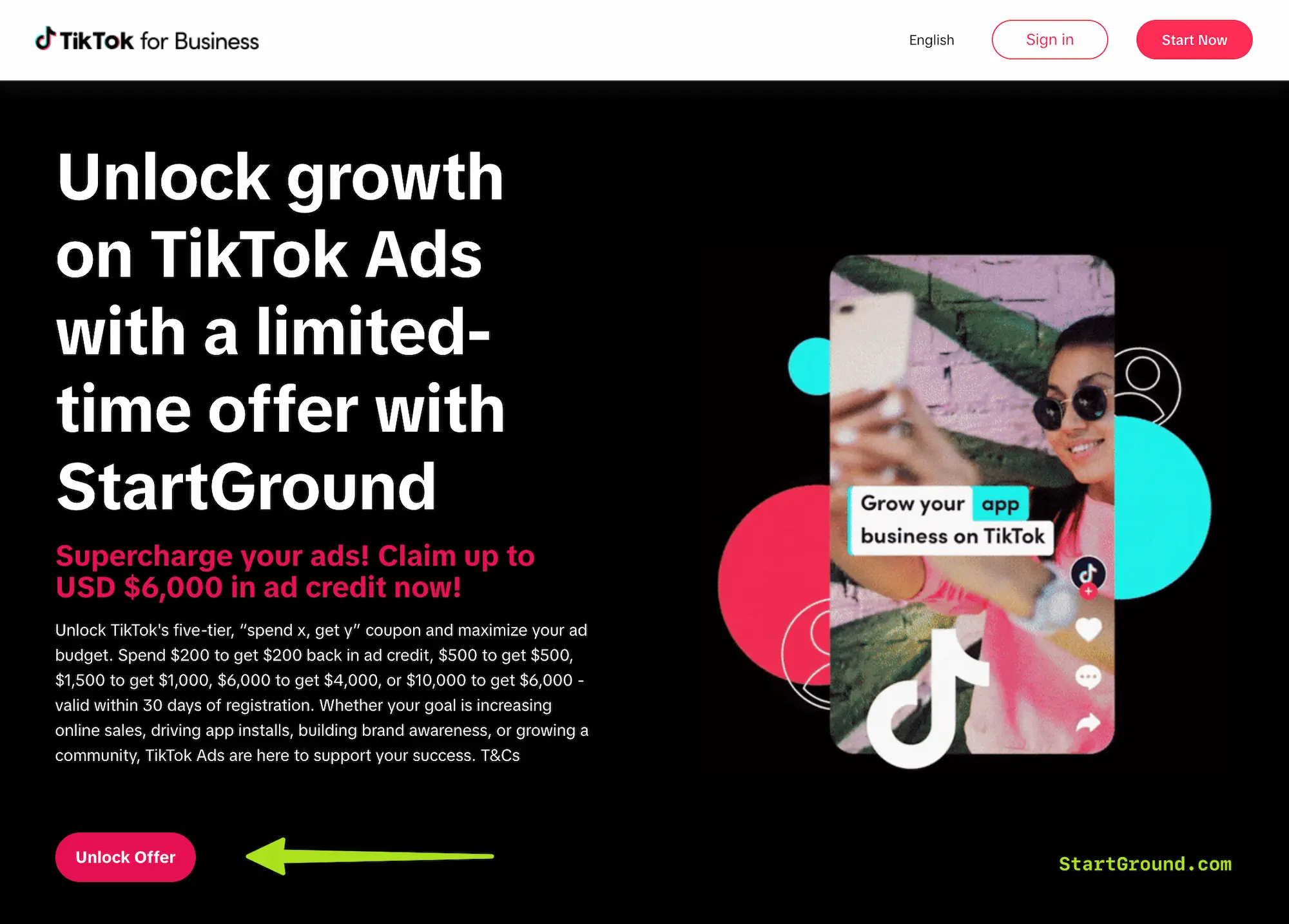 TikTok Ads Deals Claim StartGround Offer