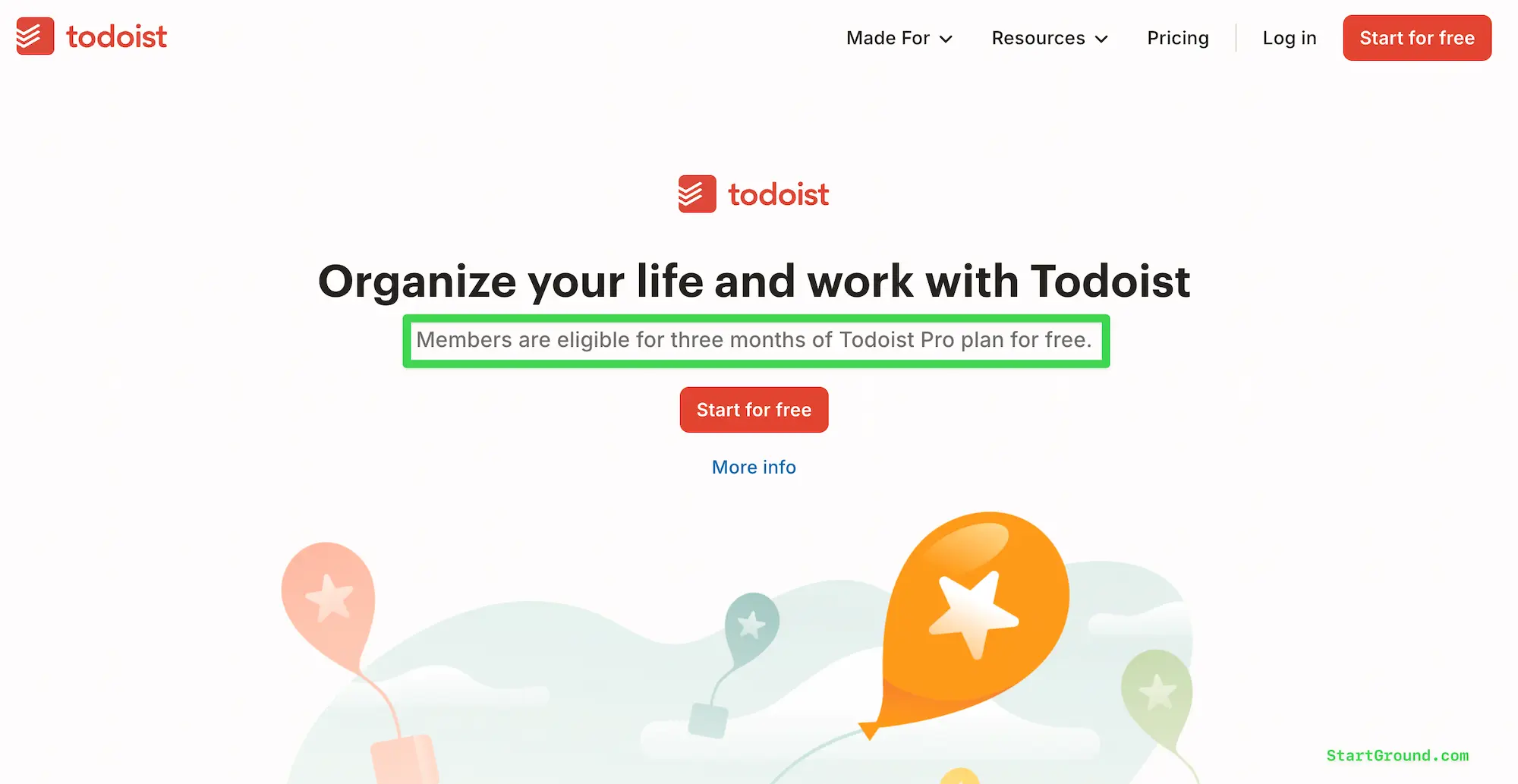Todoist Promo Code Offer Page StartGround