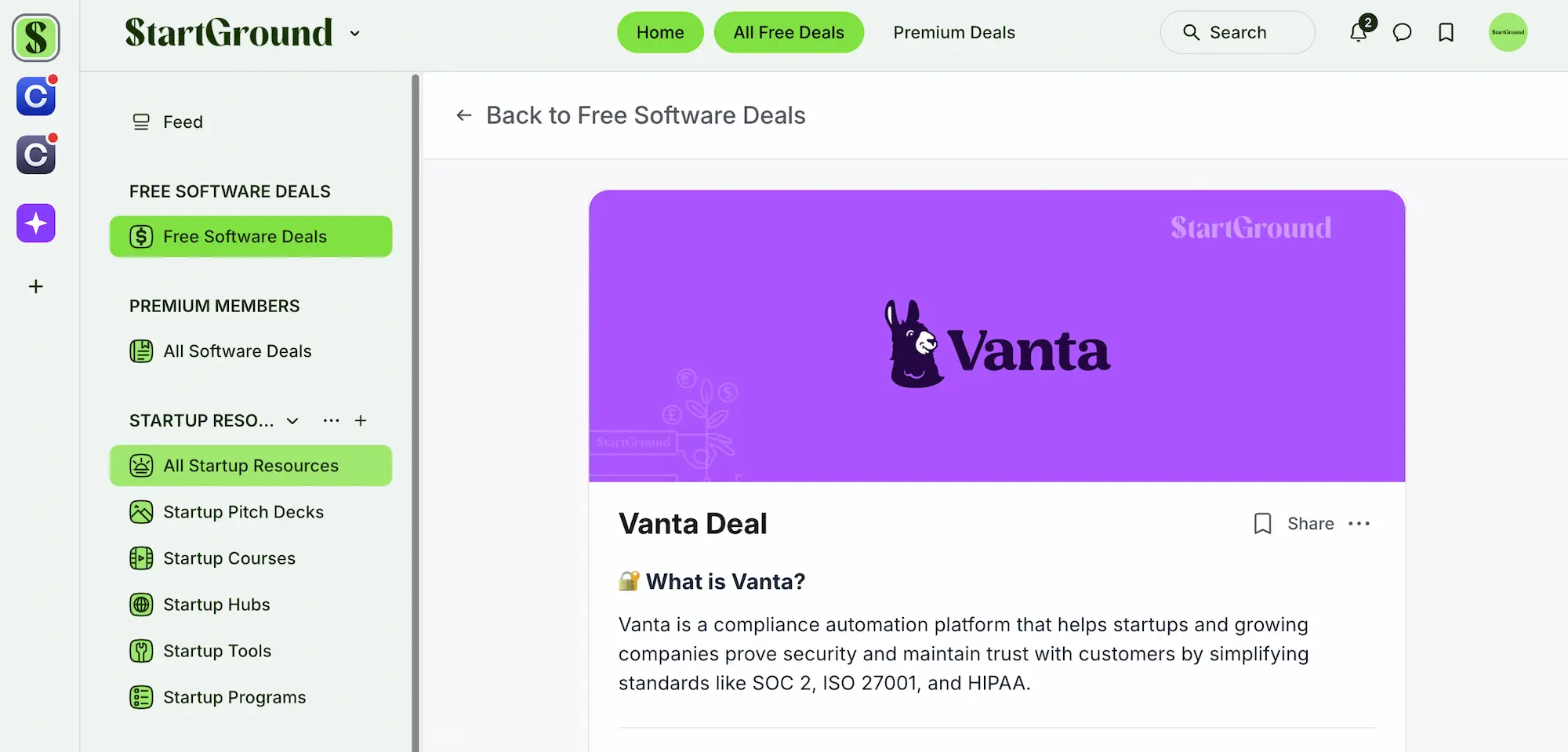 Vanta Promo Code deal listing StartGround Official