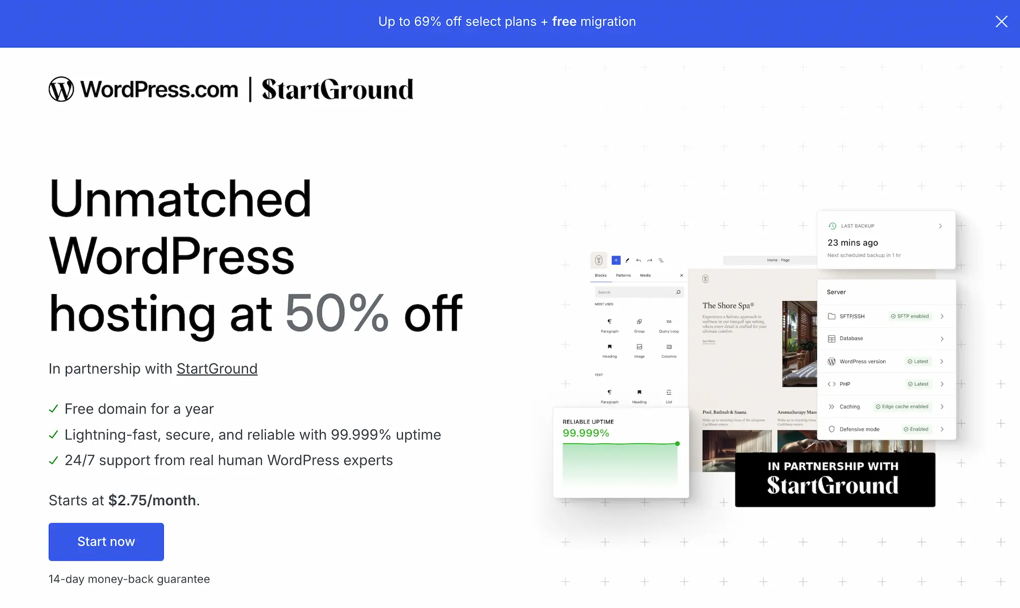 Wordpress com 50 OFF exclusive discount for StartGround