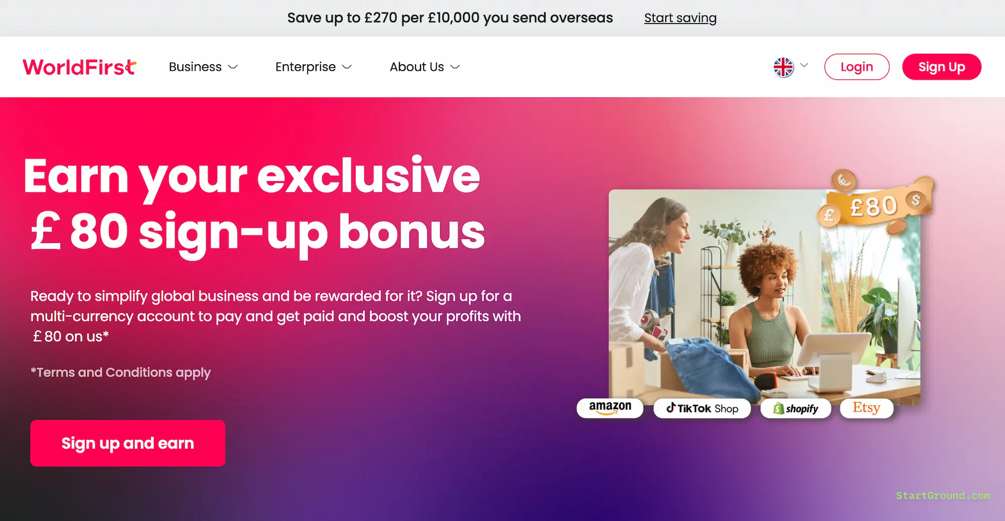 WorldFirst Deal Offer for StartGround users
